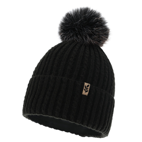 Woman's winter hat, black, with pompom, Calista