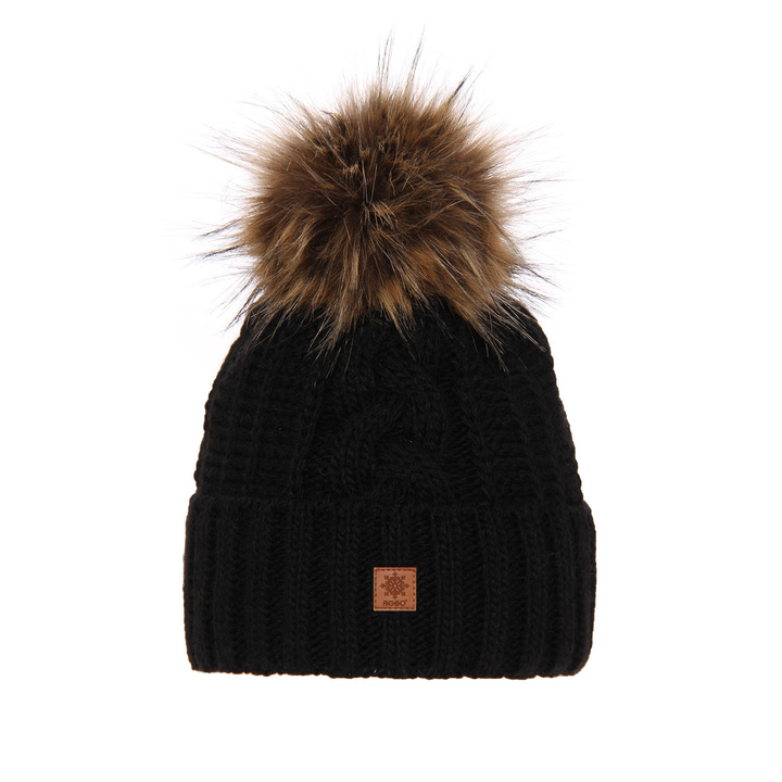 Woman's winter hat black Euforia with pompom