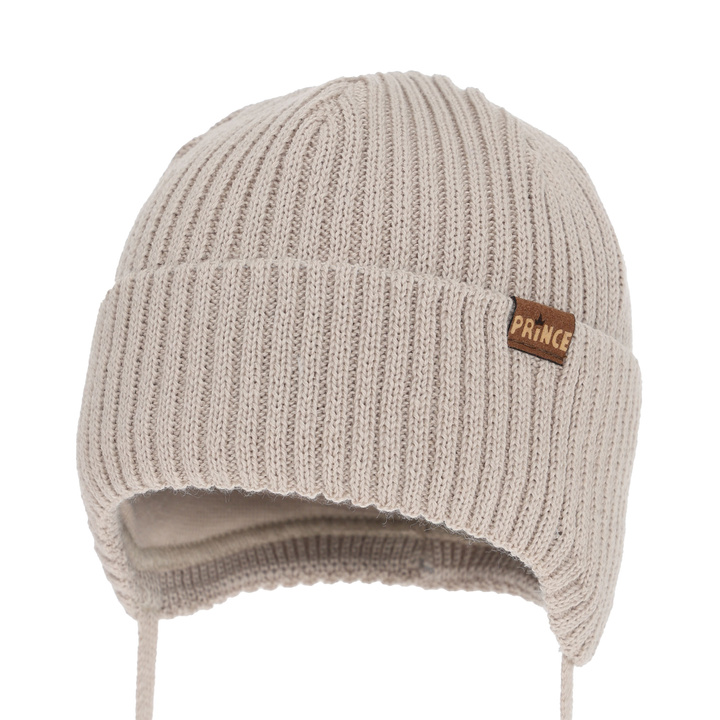 Boy's winter hat, with ears, with merino wool, beige, Puser