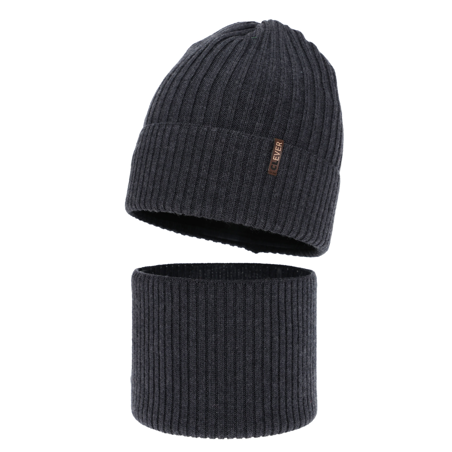 Boy's winter set: hat and tube scarf, grey, 100% merino wool, Gizmo