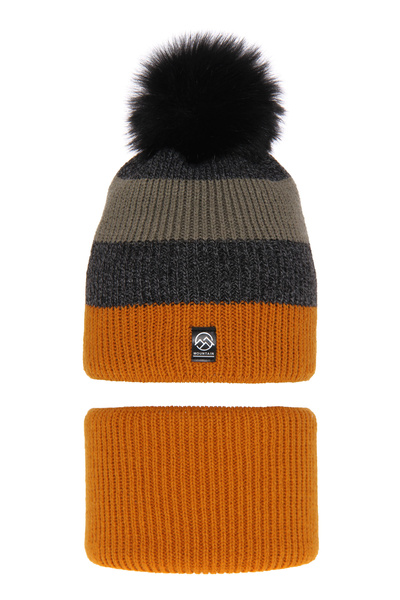 Boy's winter set: hat and tube scarf camel Arkady with pompom