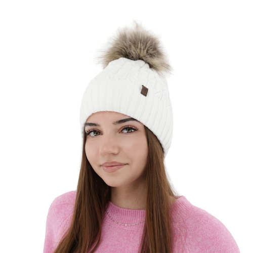 Woman's winter hat white Katty with pompom