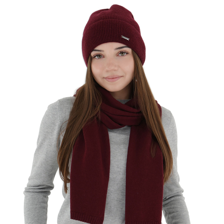 Woman's winter scarf, burgundy, merino wool with cashmere, Irenia