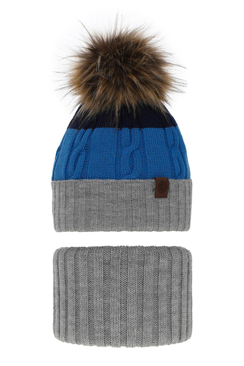 Boy's winter set: hat and tube scarf grey Karmel with pompom