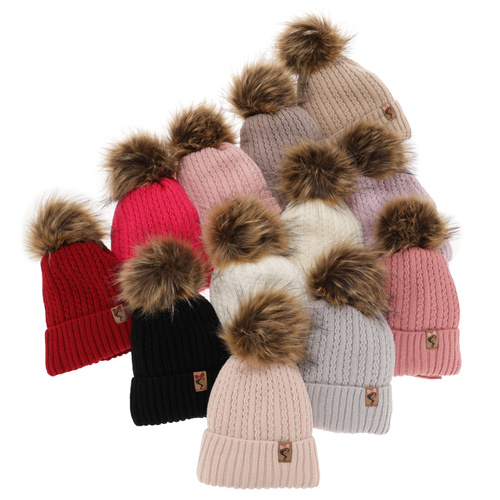 Girl's winter set: hat and tube scarf pink Larina with pompom