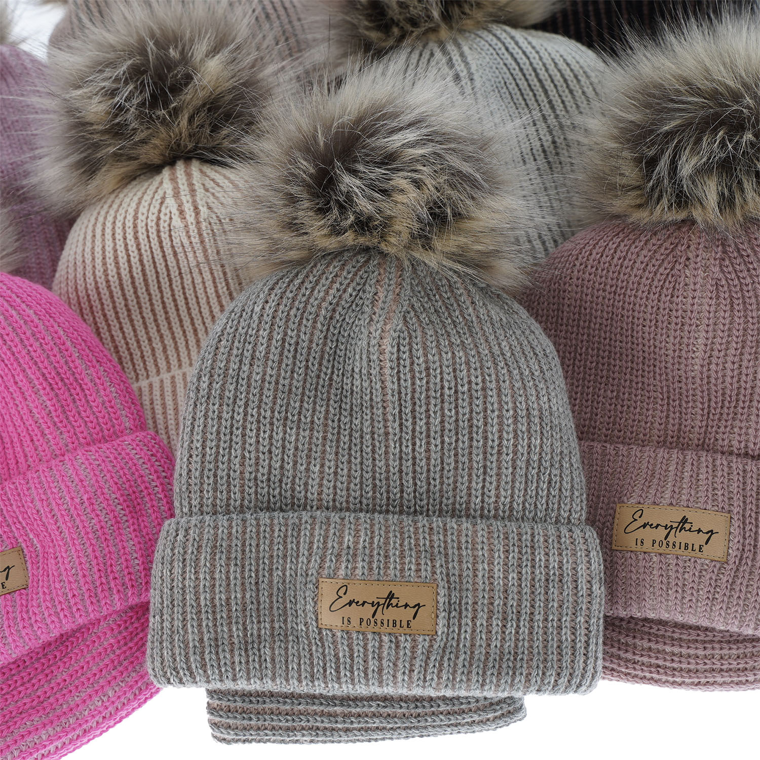 Girl's winter set: hat and tube scarf pink Floryda with pompom