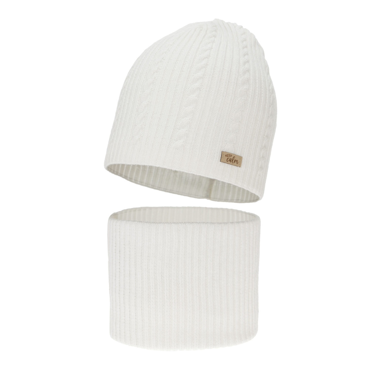 Girl's spring, autumn set: hat and tube scarf, cream, with cotton, Ordesa