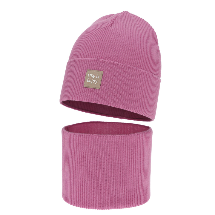 Girl's spring, autumn set: hat and tube scarf, with cotton, cream, Zola