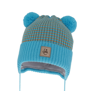 Boy's spring/ autumn hat blue with two pompom Laurent