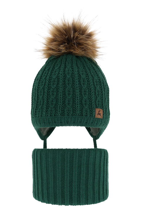 Boy's winter set: hat and tube scarf green Pago with pompom