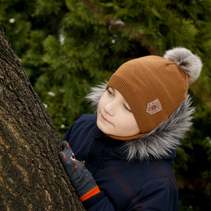 Boy's winter set: hat and tube scarf camel Apolin with pompom