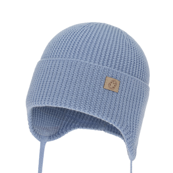 Boy's winter/ autumn/ spring hat, blue, 100% merino wool, with ears, Bakadi