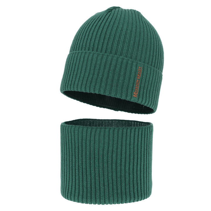 Boy's hat and snood spring/autumn set, with cotton, emerald, Norwin