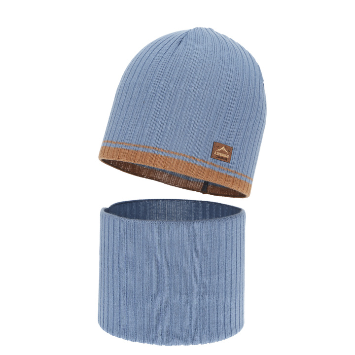 Boy's spring, autumn set: hat and tube scarf, black, with cotton, Eirik