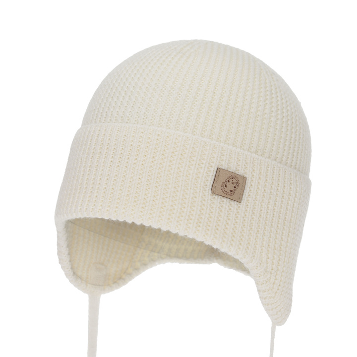 Boy's winter/autumn/spring hat, cream, 100% merino wool, with ears, Bakadi