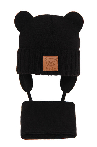 Boy's winter set: hat and scarf black Petit