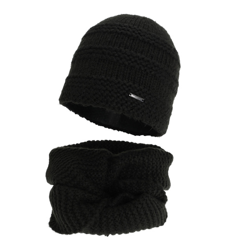 Winter set: hat and tube scarf, black, with merino wool, Driva