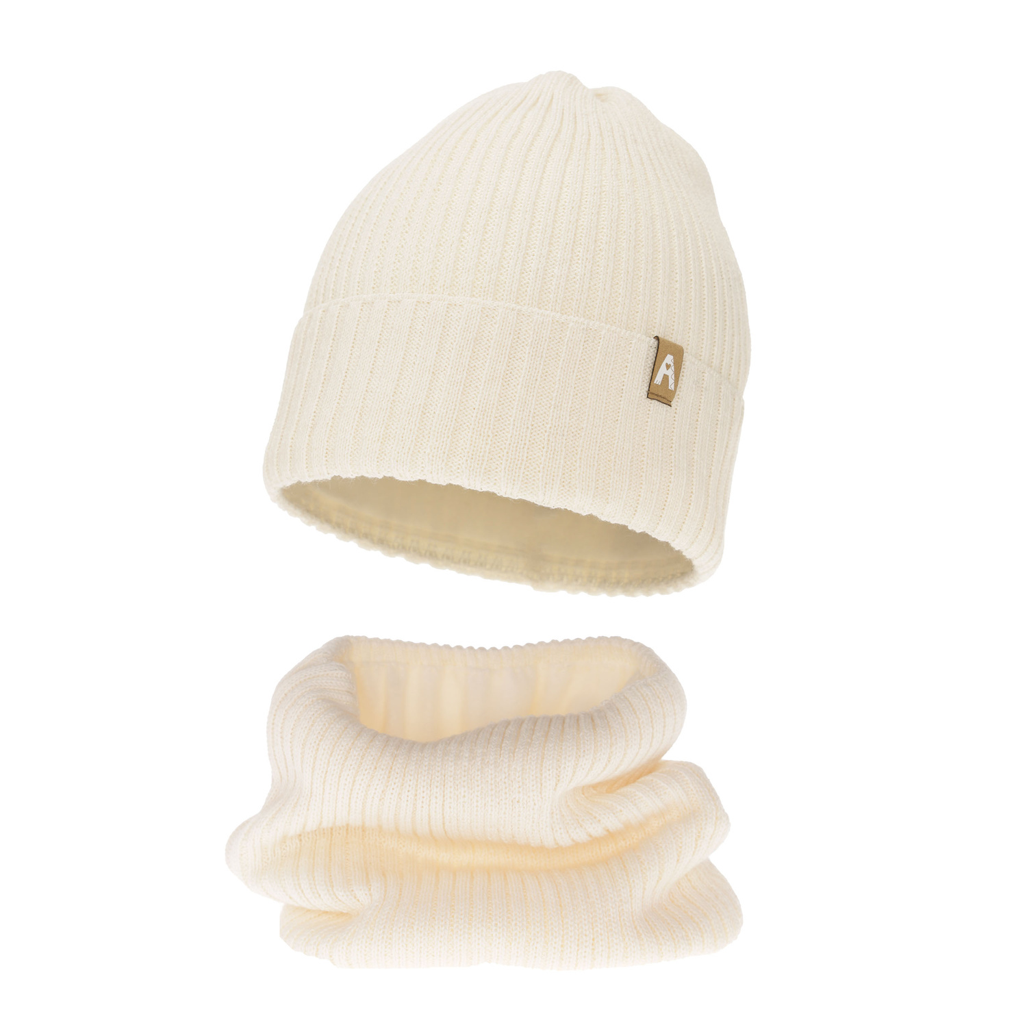 Girl's winter set: hat and tube scarf ecru merino wool Peggy