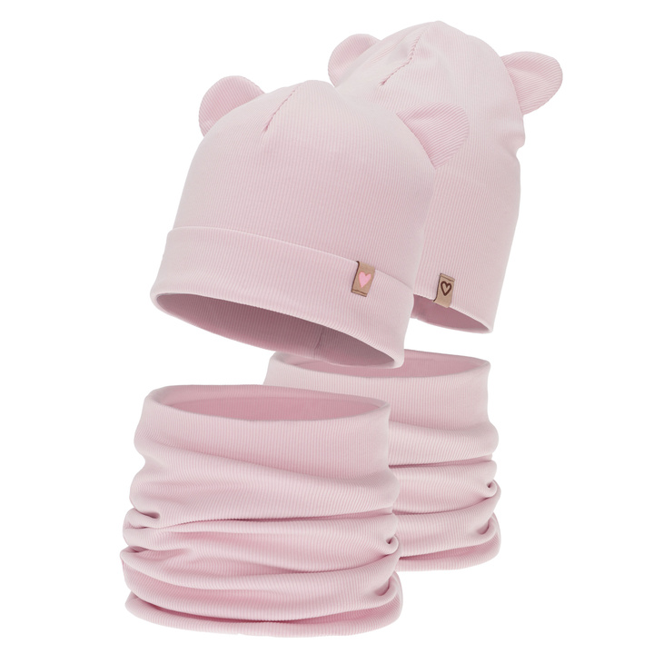 Girl's spring, autumn set: hat and tube scarf, pink, cotton, Luminia