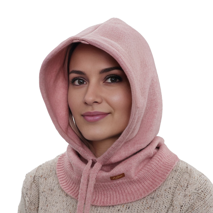 Women's winter balaclava, pink, with merino wool, Elizabeth