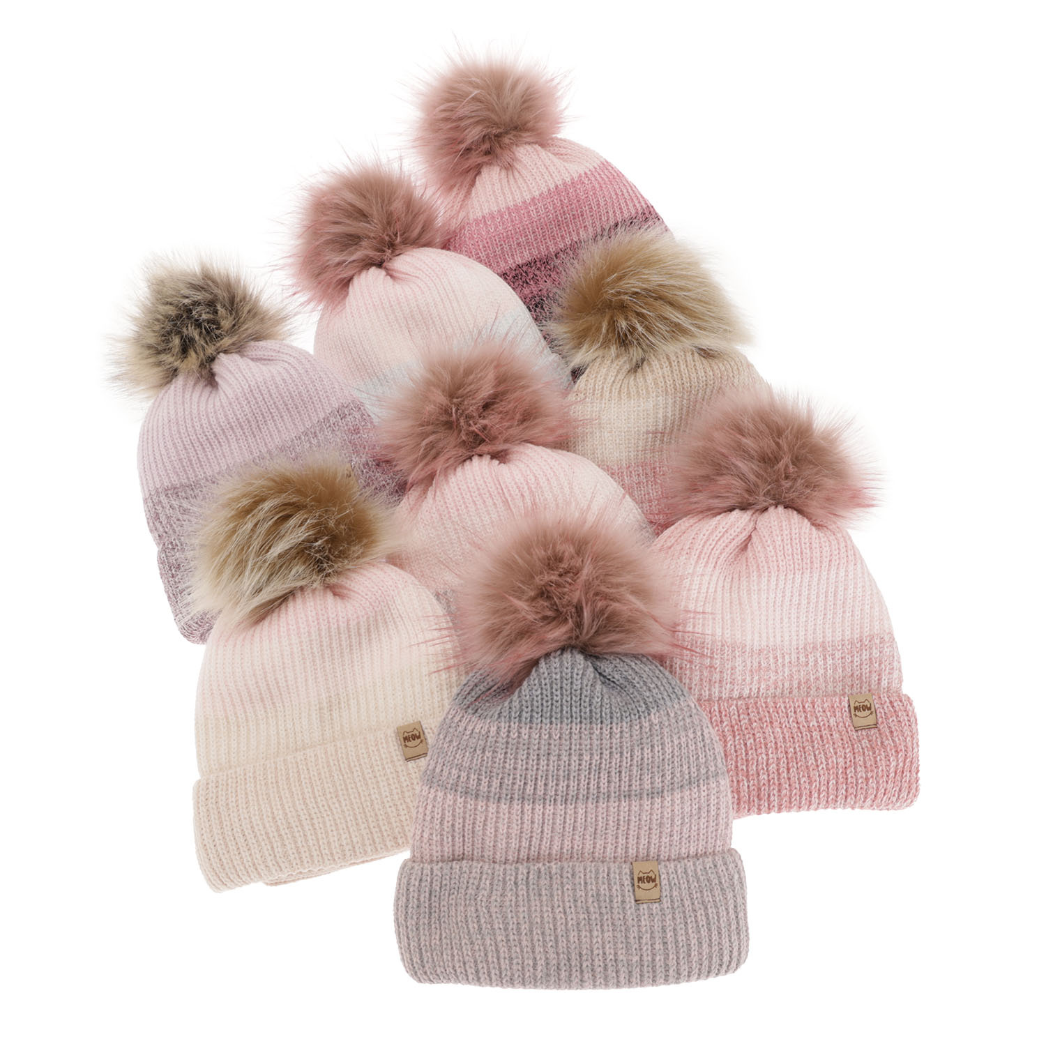 Girl's winter set: hat and tube scarf grey Gimena with pompom