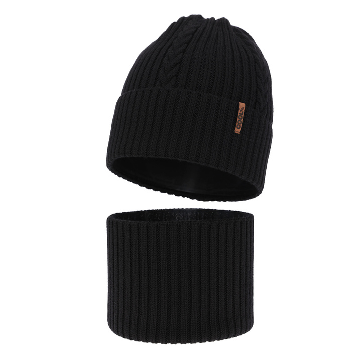 Boy's winter set: hat and tube scarf black 100% extra finemerino wool Wilson