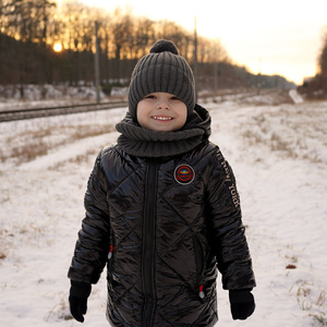 Boy's winter set: hat and tube scarf grey Wiliam with pompom