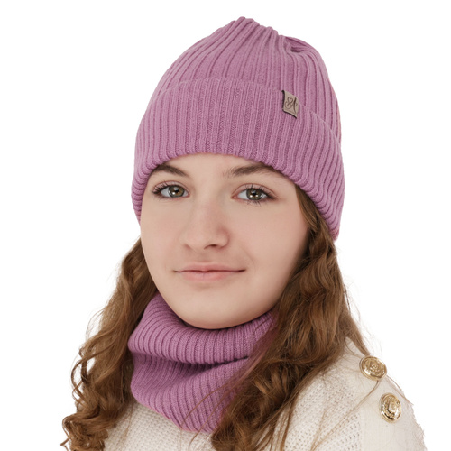 Girl's winter set: hat and tube scarf, grey, 100% merino wool, Patricia