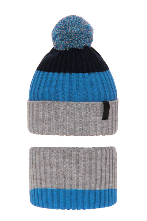 Boy's winter set: hat and tube scarf grey Karson with pompom