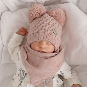 Girls winter set hat and scarf violet with two pompoms Anava