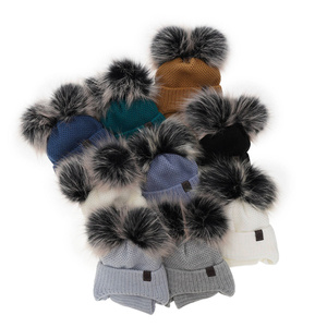 Boy's winter set: hat and tube scarf blue Randel with two pompom