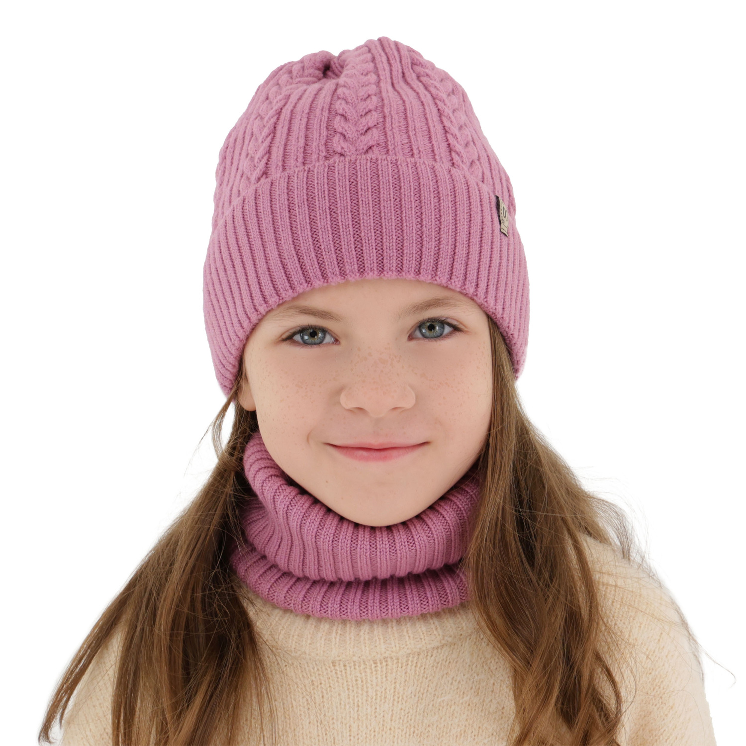 Girl's winter set: hat and tube scarf violet made of 100% extra fine merino wool Jenny