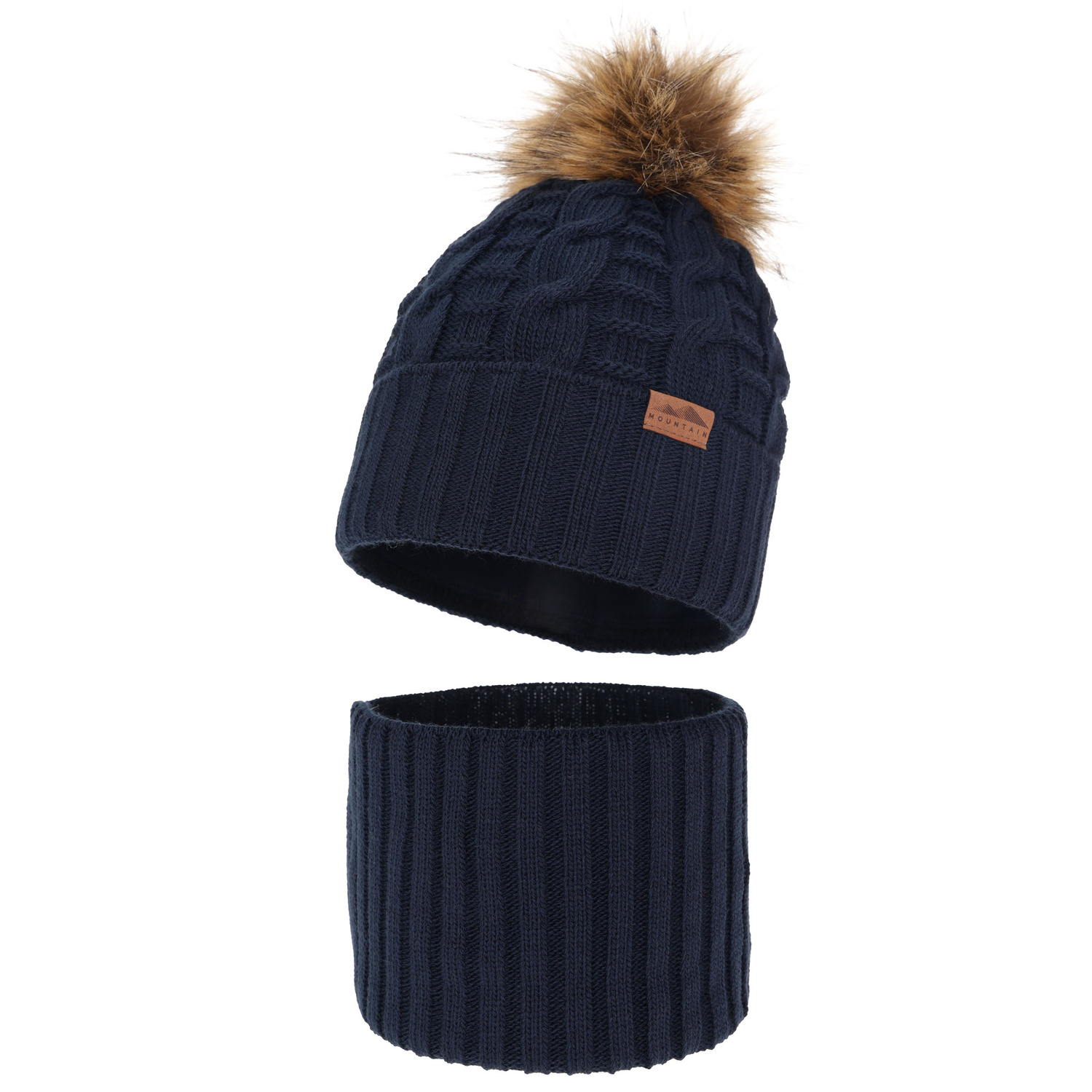 Boy's winter set: hat and tube scarf navy blue with pompom Cent