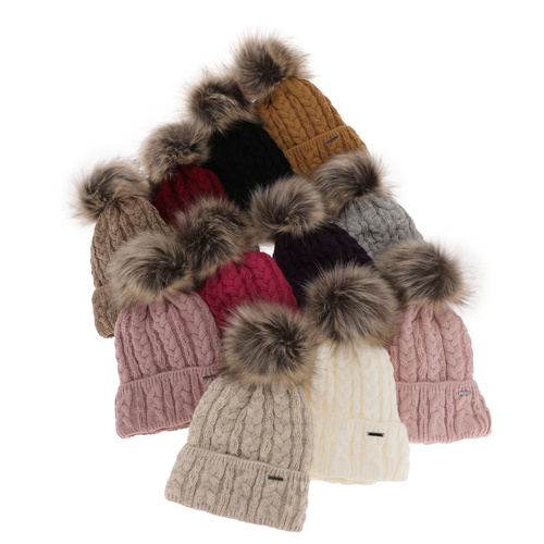 Woman's winter hat violet Omega with pompom