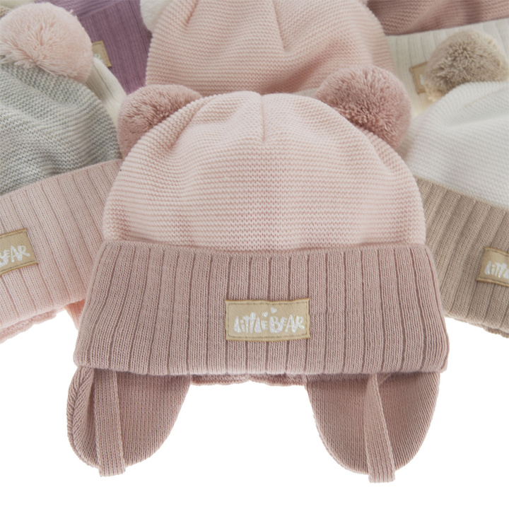 Girl's spring/ autumn hat white Karotka with two pompom
