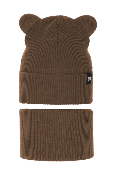 Children's autumn/ spring set: hat and tube scarf, with cotton, camel Grajan