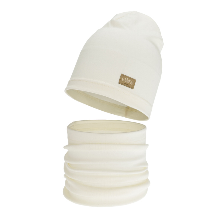 Girl's spring, autumn set: hat and tube scarf, cream, cotton, Torila