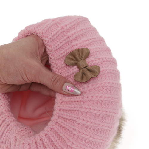Girl's winter set: hat and tube scarf pink Polinezja with pompom