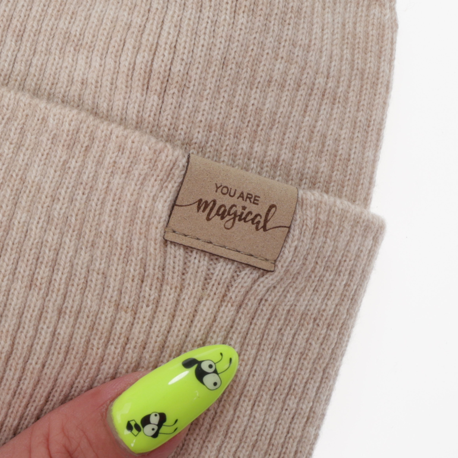 Girl's spring, autumn set: hat and tube scarf, beige, 100% merino wool, Magenta