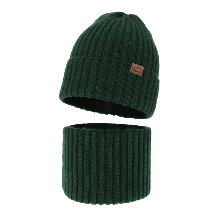 Boy's winter set: hat and tube scarf green merino wool Karmin