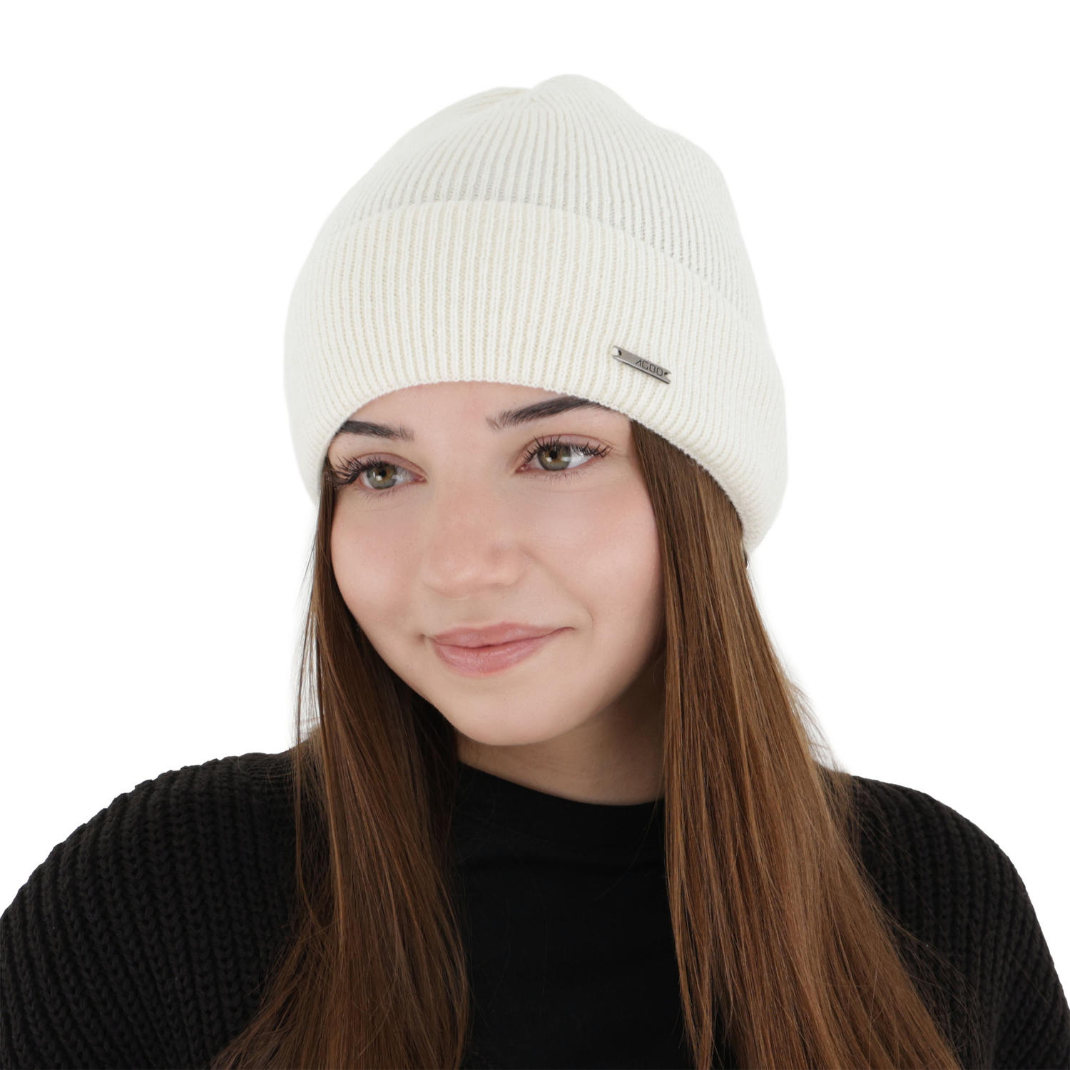 Woman's autumn winter hat, cream, with merino wool with cashmere, Sindra