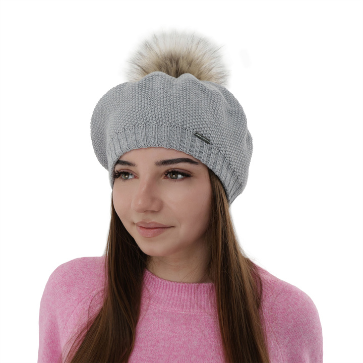 Woman's winter beret grey merino wool Bonnie