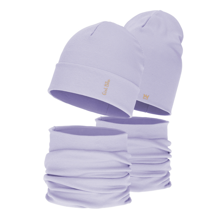 Girl's spring, autumn set: hat and tube scarf, purple, cotton, Carina