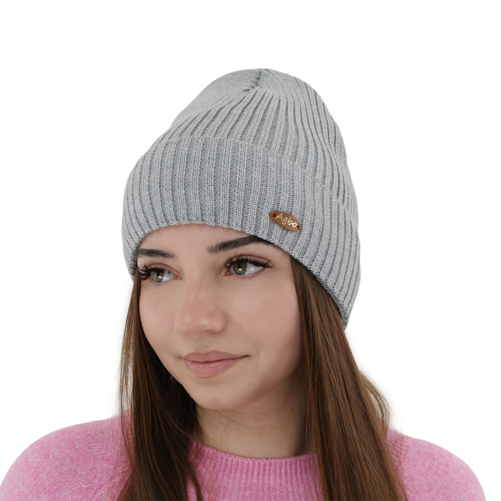 Woman's winter hat, grey, with merino wool Shila