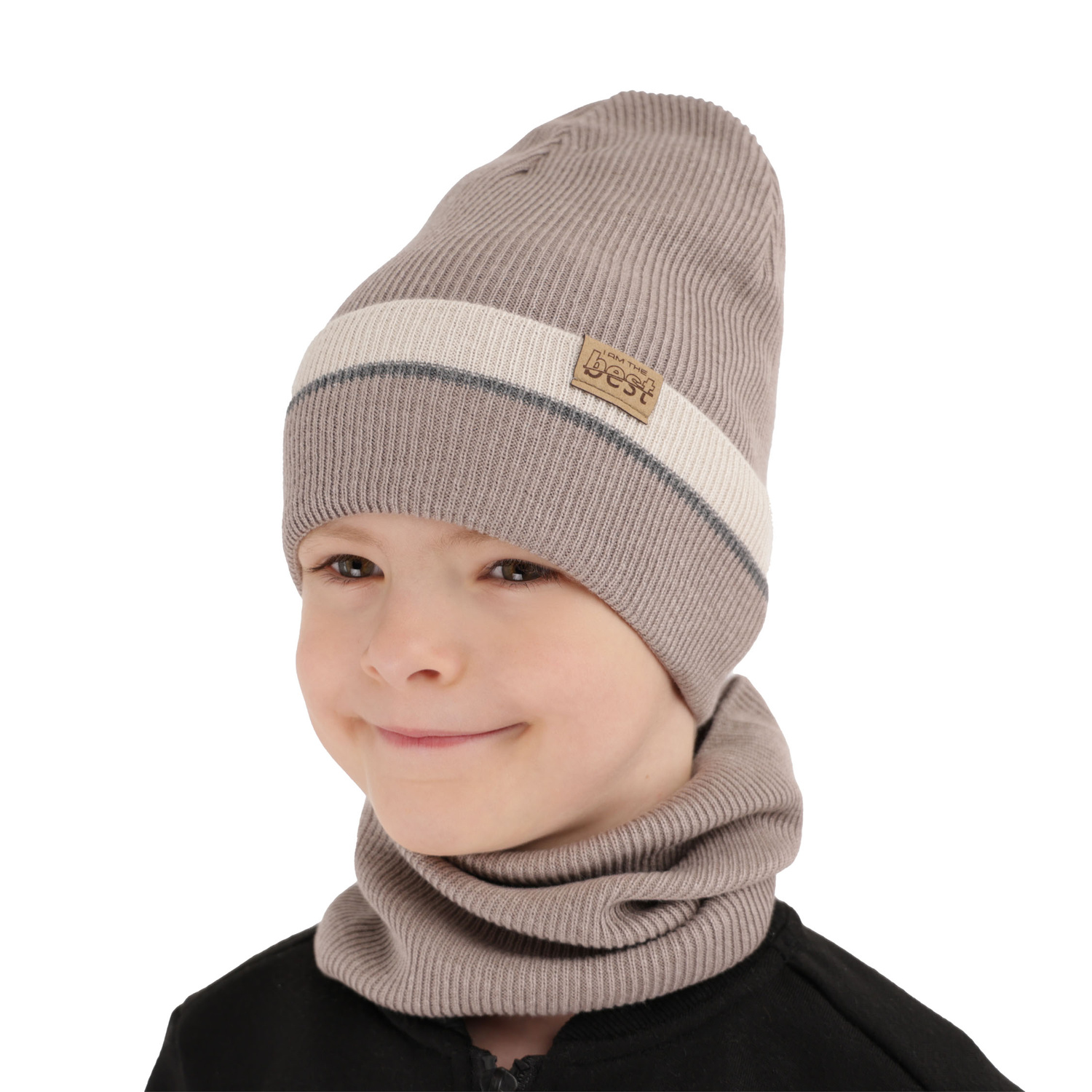 Children's autumn/ spring set: hat and tube scarf, with cotton, camel Antonio