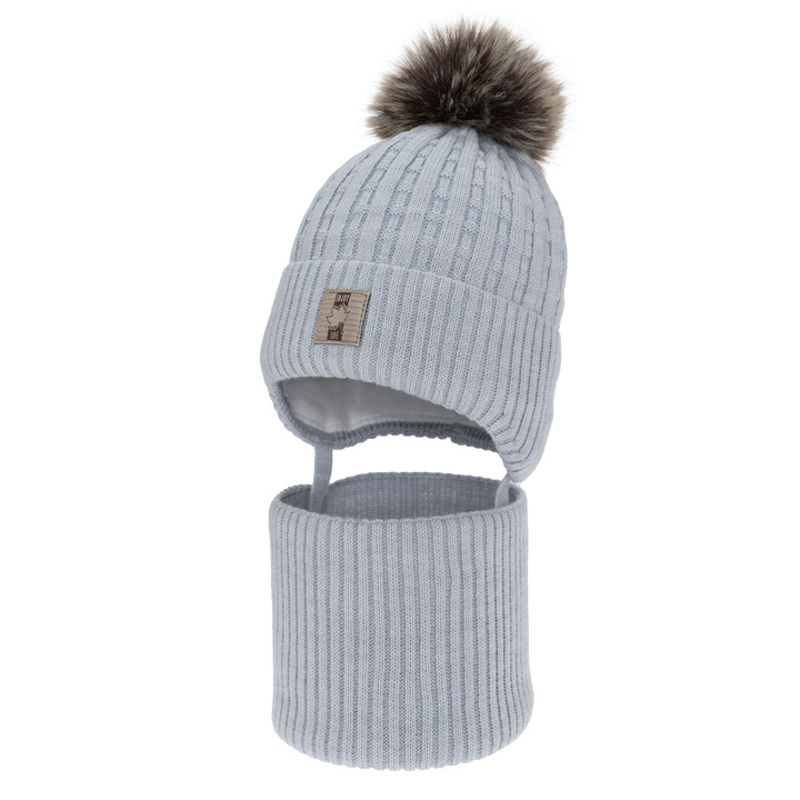 Boy's winter set: hat and tube scarf, light blue, with pompom, Fiamanto