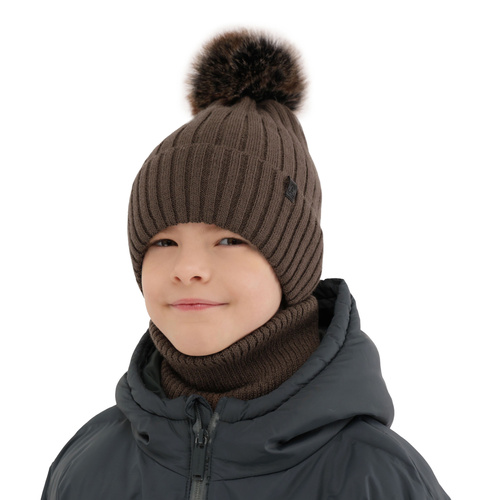 Boy's winter set: hat and tube scarf blue with pompom Relax