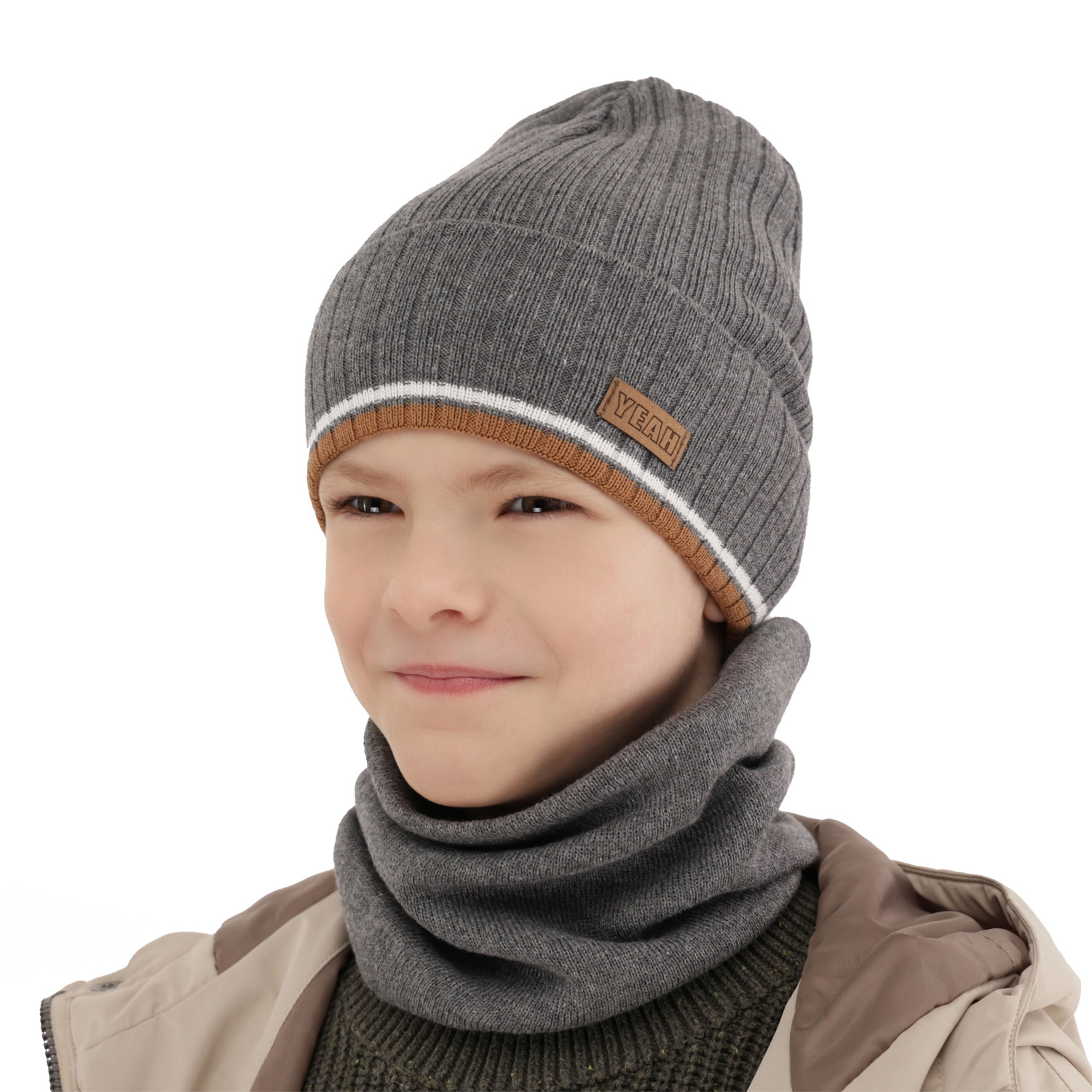 Children's autumn/ spring set: hat and tube scarf, with cotton, green London