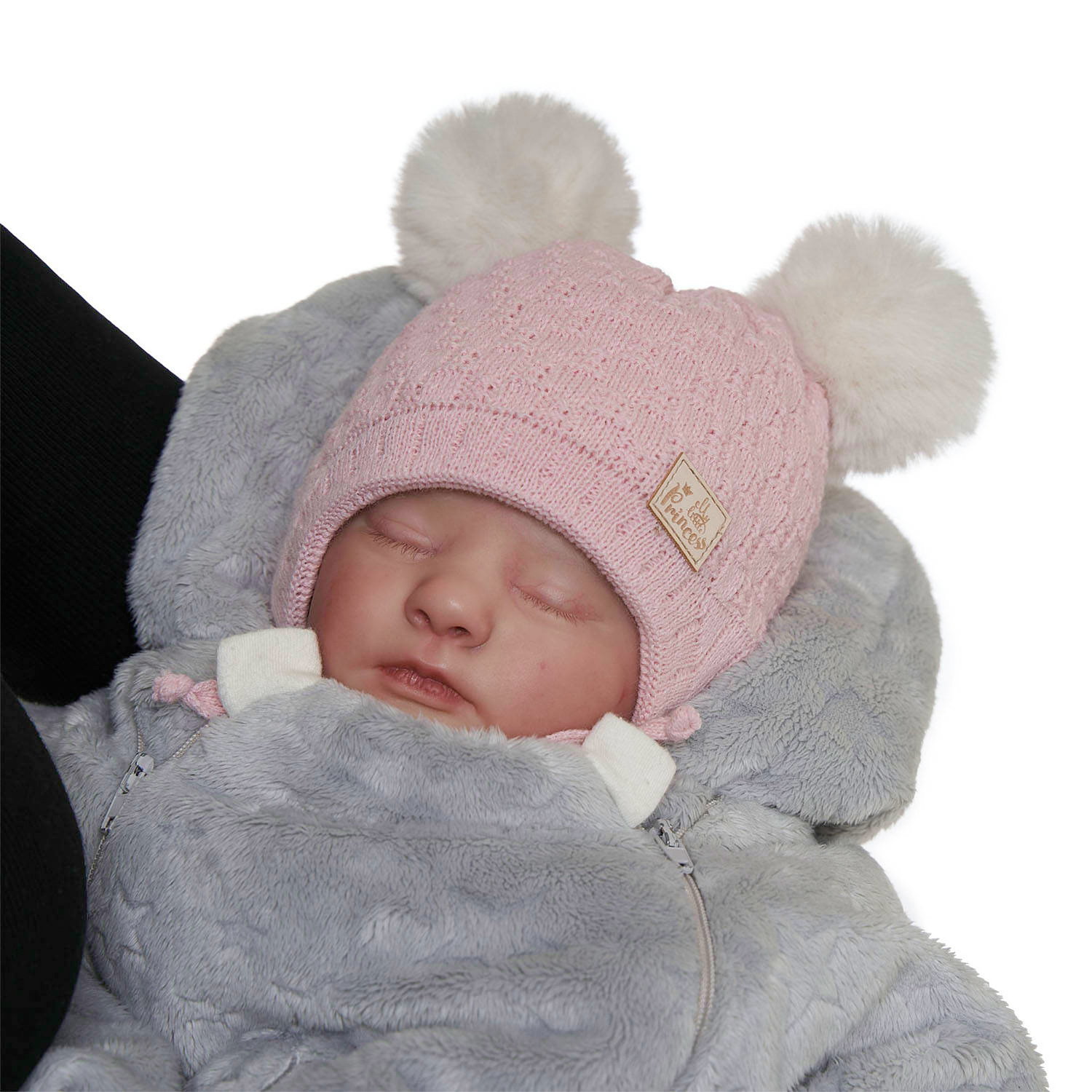Girl's winter hat beige Emila with pompom