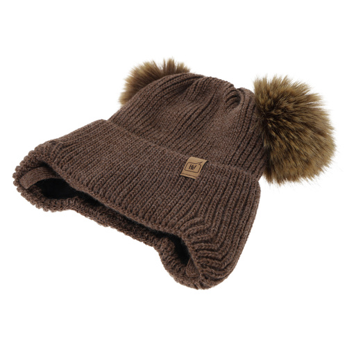 Boy's winter set: hat and tube scarf, camel, with two pompom, Zorven